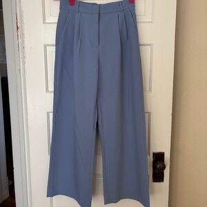 Abercrombie & Fitch Women's Blue Sloane Wide-Leg Curve-Love Tailored Trousers